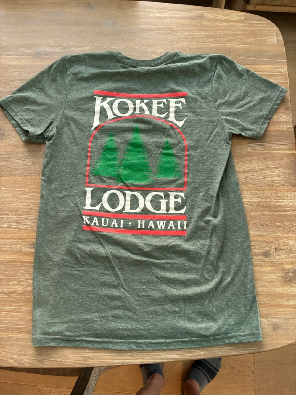 Kokee Lodge Kauai Hawaii Graphic Tee - Green with Red & White Print